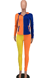 Red Wholesal Autumn Winter Contrast Color Spliced Long Sleeve Zipper Hoodie Bodycon Pants Sport Sets SMD82080-5