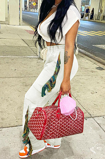 White Cotton Blend Colorful Tassel Loose Bandage Sweat Pants QSS51040-5