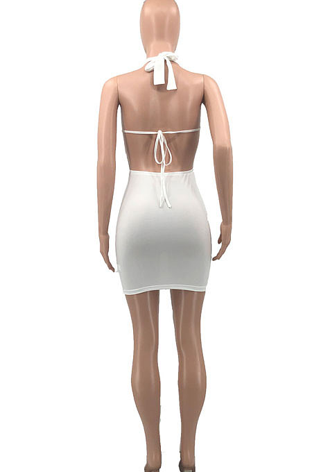 Black Women Fashion Solid Color Hip Deep V  Collar Hallter Neck Backless Mini Dress PH1201-2