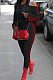 Black Fashion Casual A Wrod Shoulder Long Sleeve Crop Top Pencil Pants Edge Strip Sport Sets SM9201-3