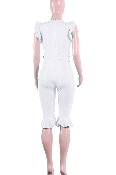 White Women Stringy Selvedge Sleeveless Pure Color Fashion Romper Shorts MF6636-1
