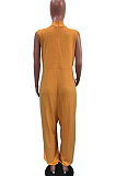 Blue Women Sleeveless V Collar Solid Color Fleece Loose High Waist Casual Jumpsuit OMY0027-3