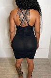 White Sexy Condole Belt Hollow Out Ruffle Bandage Backless Slim Fitting Mini Dress BN9289-1