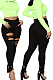 Black Fashion Hole Water Washing Slim Fitting Elastic Jean Pencil Pants SMR2458-4