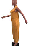 Gray Women Sleeveless V Collar Solid Color Fleece Loose High Waist Casual Jumpsuit OMY0027-1