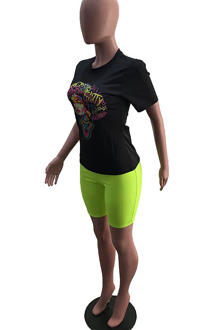 Orange Summer Patterns Printing Short Sleeve Round Collar T-Shirts Shorts Sport Sets YSH6232-2