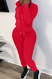 White New Casual Long Sleeve Zippet Hoodie Sweat Pants Solid Color Two-Piece YM216-2