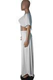 Orange New Wholesal Loose Sleeeve Strapless Wide Leg Pants Solid Color Casual Sets WA7206-3