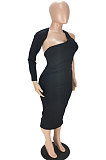  Khaki New Pure Color Oblique Shoulder One Sleeve Backless Slim Fitting Bodycon Dress WJ5228-1