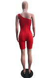 Gray Summer Wholesal Oblique Shoulder Slim Fitting Solid Color Romper Shorts YSH6233-1