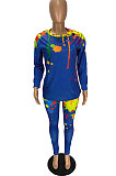 Black Casual Splash-Ink Printing Long Sleeve Round Neck Jumper Sweat Pants Two-Piece WJ5113-1