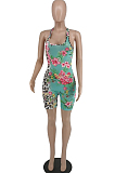Summer Casaul Leopard Positioning Print Tank Slim Fitting Romper Shorts WA77217-1