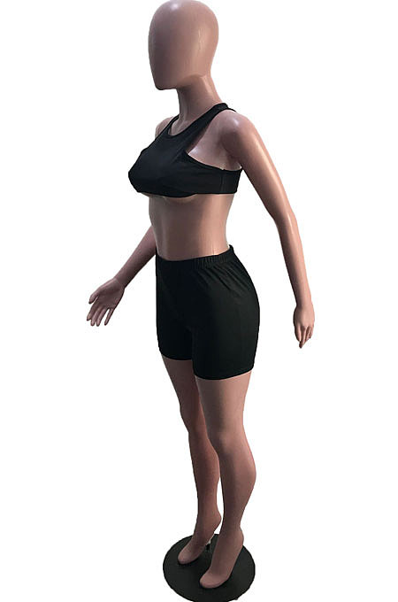 White Cute Crop Tank Shorts Solid Color Yoge Sets YSH6230-1