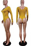 White Sexy Casual Ribber Long Sleeve V Neck Solid Color Bodycon Romper Shorts WY6502-4