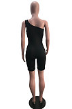 Red Summer Wholesal Oblique Shoulder Slim Fitting Solid Color Romper Shorts YSH6233-4