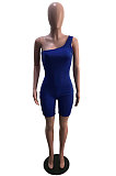 Red Summer Wholesal Oblique Shoulder Slim Fitting Solid Color Romper Shorts YSH6233-4