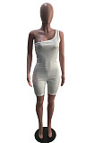 Red Summer Wholesal Oblique Shoulder Slim Fitting Solid Color Romper Shorts YSH6233-4