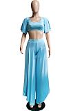 Black New Wholesal Loose Sleeeve Strapless Wide Leg Pants Solid Color Casual Sets WA7206-5