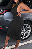  Khaki New Pure Color Oblique Shoulder One Sleeve Backless Slim Fitting Bodycon Dress WJ5228-1