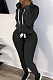 Black New Casual Long Sleeve Zippet Hoodie Sweat Pants Solid Color Two-Piece YM216-1