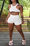 White Cute Crop Tank Shorts Solid Color Yoge Sets YSH6230-1