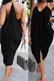 Black Sexy Summer Flounce Irregularity Condole Belt Loose Split Dress WA77210-3