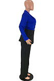 Khaki Wholesal Women Spliced Long Sleeve Lapel Neck Small Suits Casual Long Pants OA Sets WJ5082-1
