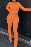 Black Fashion Pure Color Long Sleeve Stand Neck Zipper Blouse High Waist Split Pants Sport Sets WJ5105-3