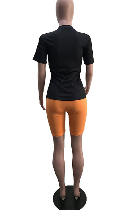 Orange Summer Patterns Printing Short Sleeve Round Collar T-Shirts Shorts Sport Sets YSH6232-2