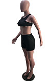 Black Cute Crop Tank Shorts Solid Color Yoge Sets YSH6230-2