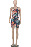 Summer Casaul Leopard Positioning Print Tank Slim Fitting Romper Shorts WA77217-1