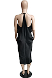 Drak Blue Sexy Summer Flounce Irregularity Condole Belt Loose Split Dress WA77210-2