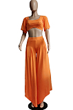 Sky Blue New Wholesal Loose Sleeeve Strapless Wide Leg Pants Solid Color Casual Sets WA7206-1