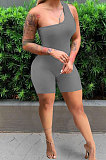 Red Summer Wholesal Oblique Shoulder Slim Fitting Solid Color Romper Shorts YSH6233-4