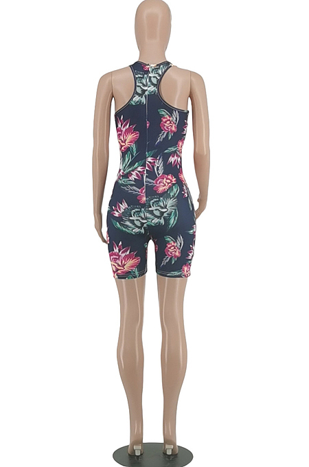 Summer Casaul Leopard Positioning Print Tank Slim Fitting Romper Shorts WA77217-1