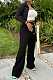 Black Euramerican Women Long Sleeve Stand Neck Zippet Coat Elasticband High Waist Wide Leg Pants Sport Two-Piece YYF8245-1