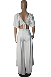 Black New Wholesal Loose Sleeeve Strapless Wide Leg Pants Solid Color Casual Sets WA7206-5