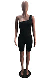 Gray Summer Wholesal Oblique Shoulder Slim Fitting Solid Color Romper Shorts YSH6233-1