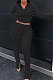 Black Fashion Pure Color Long Sleeve Stand Neck Zipper Blouse High Waist Split Pants Sport Sets WJ5105-3
