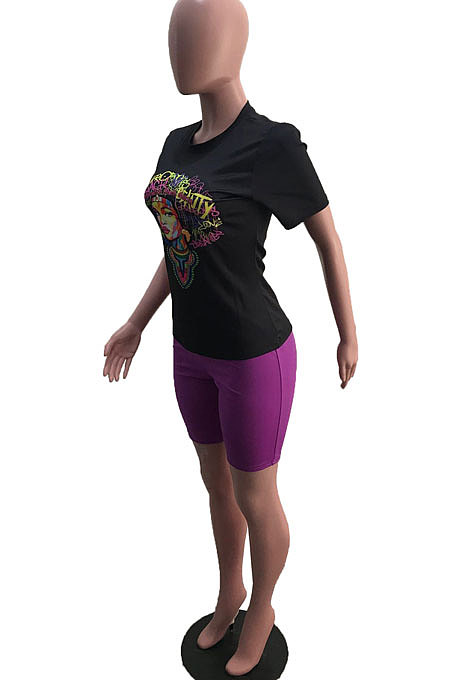 Orange Summer Patterns Printing Short Sleeve Round Collar T-Shirts Shorts Sport Sets YSH6232-2