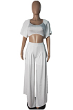 Black New Wholesal Loose Sleeeve Strapless Wide Leg Pants Solid Color Casual Sets WA7206-5