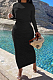 Black Wholesal Long Sleeve Round Collar Jumper Ruffle Long Skirts Casual Sets WY6850-4