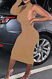 Black New Pure Color Oblique Shoulder One Sleeve Backless Slim Fitting Bodycon Dress WJ5228-3