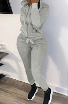 Gray New Casual Long Sleeve Zippet Hoodie Sweat Pants Solid Color Two-Piece YM216-4