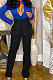 Blue Wholesal Women Spliced Long Sleeve Lapel Neck Small Suits Casual Long Pants OA Sets WJ5082-3