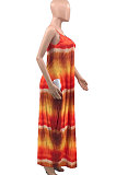 Purple Women Printing Loose Pocket Condole Belt Long Dress PH1233-3