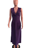 Orange Euramerican Women Sexy V Collar Ruffle Sleeveless Solid Color High Waist Long Dress OMY0029-1