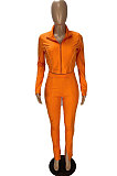 Black Fashion Pure Color Long Sleeve Stand Neck Zipper Blouse High Waist Split Pants Sport Sets WJ5105-3
