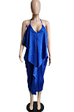 Light Blue Sexy Summer Flounce Irregularity Condole Belt Loose Split Dress WA77210-1