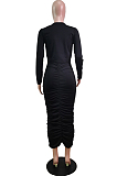 Gray Wholesal Long Sleeve Round Collar Jumper Ruffle Long Skirts Casual Sets WY6850-2